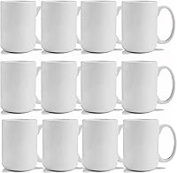 TANGLONG 15oz Sublimation Mugs Blanks Set of 12 - White Ceramic Coffee Mugs for DIY Heat Press, Bulk Customizable Cups
