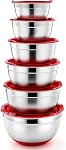 P&P CHEF Mélanger des bols avec des lids, ensemble de 6, Bols de mélange de nichoirs en acier inoxydable & Lys d'aménagement & Fond en silicone non glissant, idéal pour le mélange, le stockage, la taille 0.7/1/1,5/2.5/3/4,6 Qt, multicolore