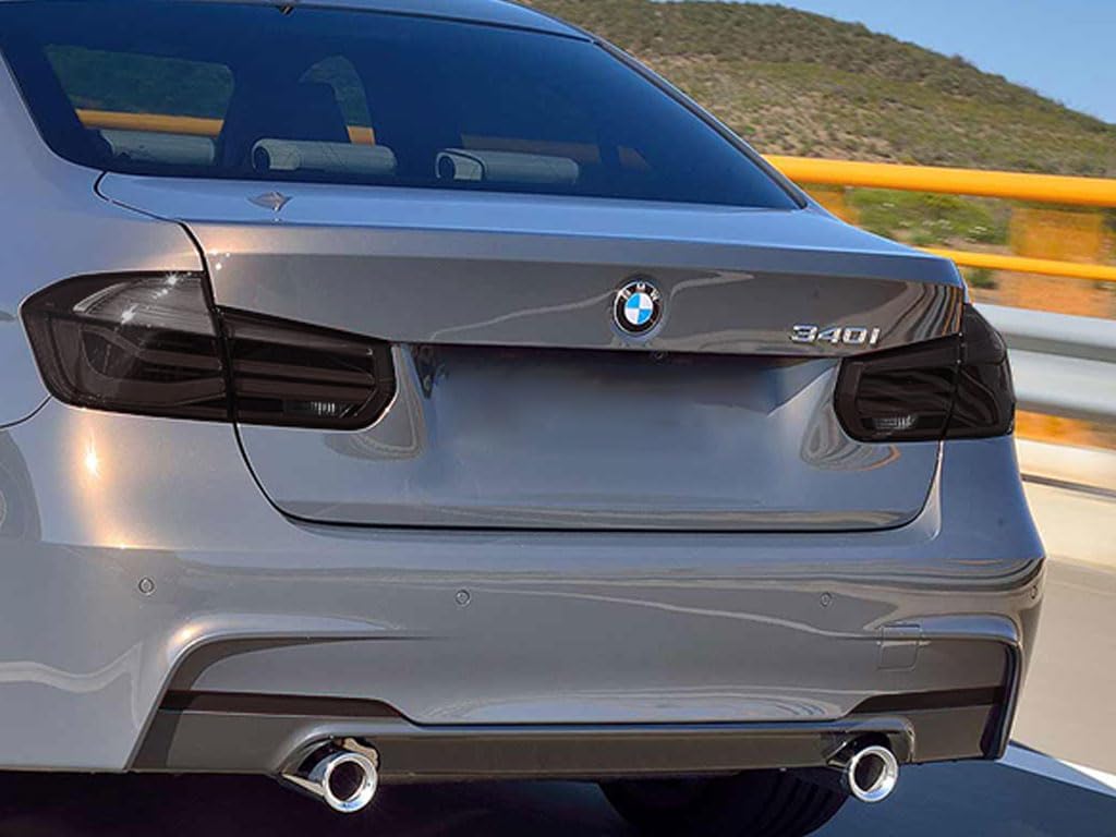 Rvinyl Tail Light Pre Cut Film Tint Cover Kit in Blackout Smoke Compatible with BMW 3 Series 2012-2015 Sedan - Adhesive Backs