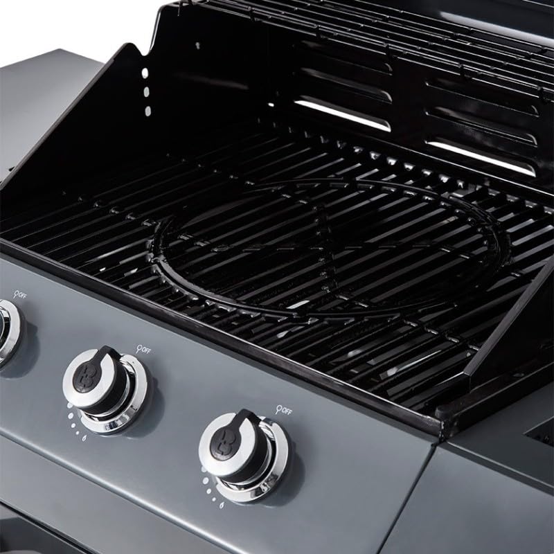 BRASERO - Barbecue Emma Gun Metal 3 Feux + 1 Side - FlexiGrill - Jusqu'à 10 convives - Surface de cuisson 57 x 41,5 cm - 2 Tablettes dont 1 brûleur latéral - Housse de protection