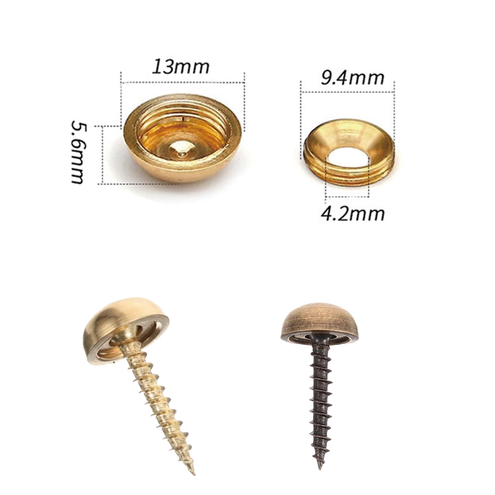 Vokenforu 8 Sets Mirror Screws, 13 mm, Yellow Brass, Dome Head, Self Tapping - Image 3