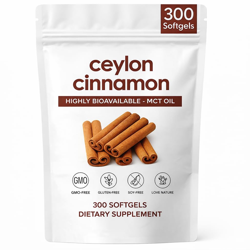 Ceylon Cinnamon Softgels with MCT Oil, Herbal Extract Cinnamon Supplements from Sri Lanka, Non-GMO, Gluten Free, 300 Soft Gels 1