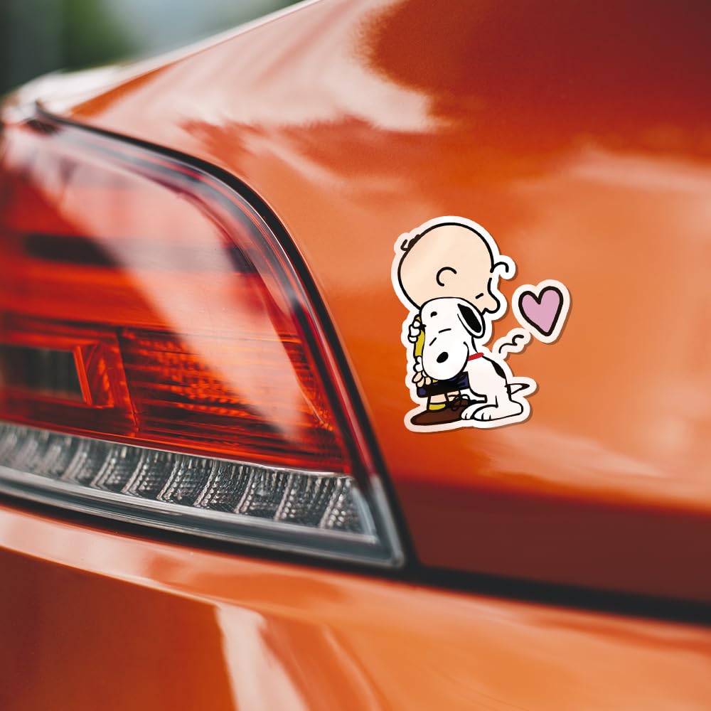 Snoopy & Charlie Brown Hugging Adhesive Vinyl Decal, Cute Snoopy Heart Sticker for Car, Window, Water Bottle or Laptop (4" x 3.2")