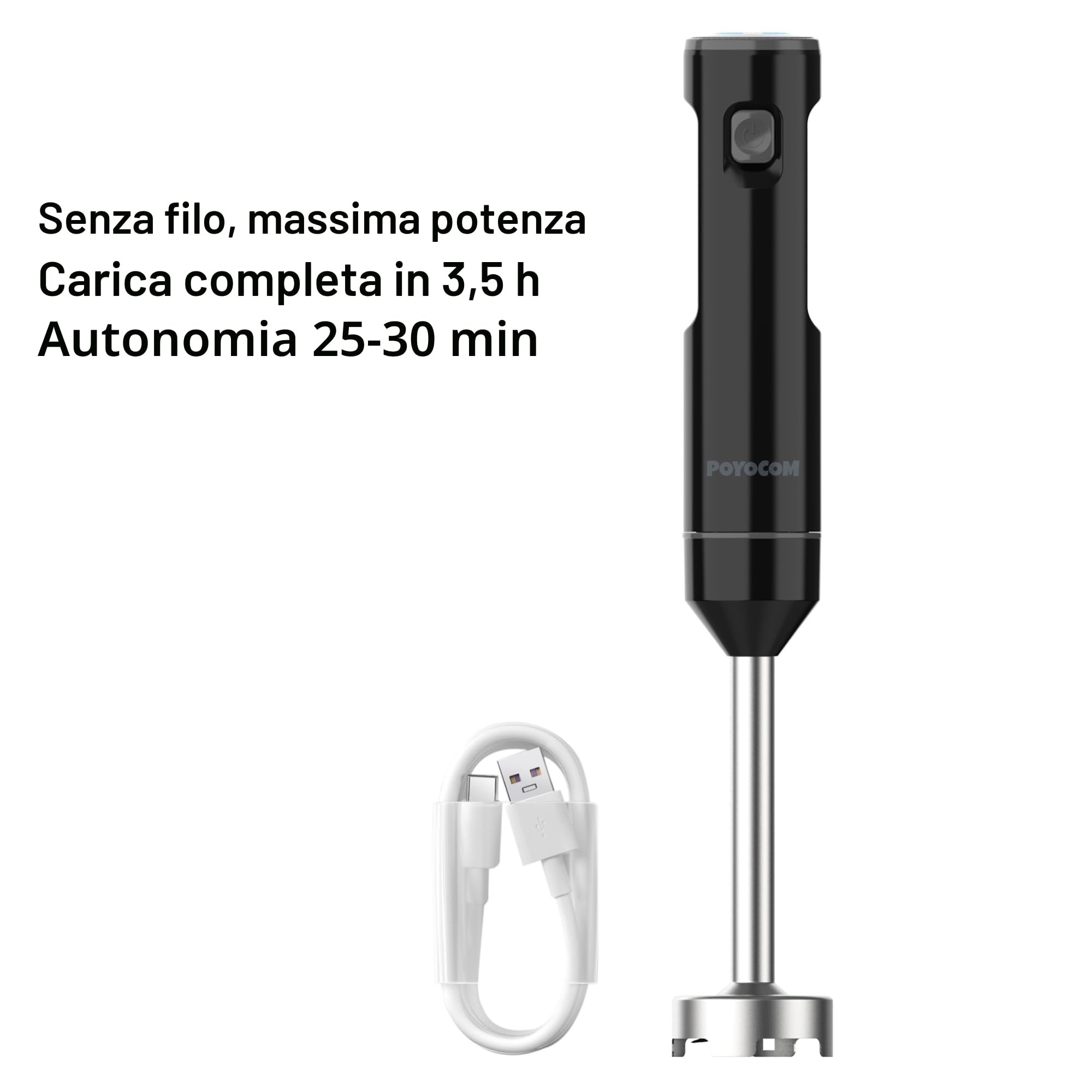 Frullatore a immersione senza fili con tritatutto per frullati e zuppe | Motore senza spazzole, Ricaricabile tramite USB-C, Lunga durata, Tritatutto da 500 ml, Recipiente da 600 ml, Frusta per uova