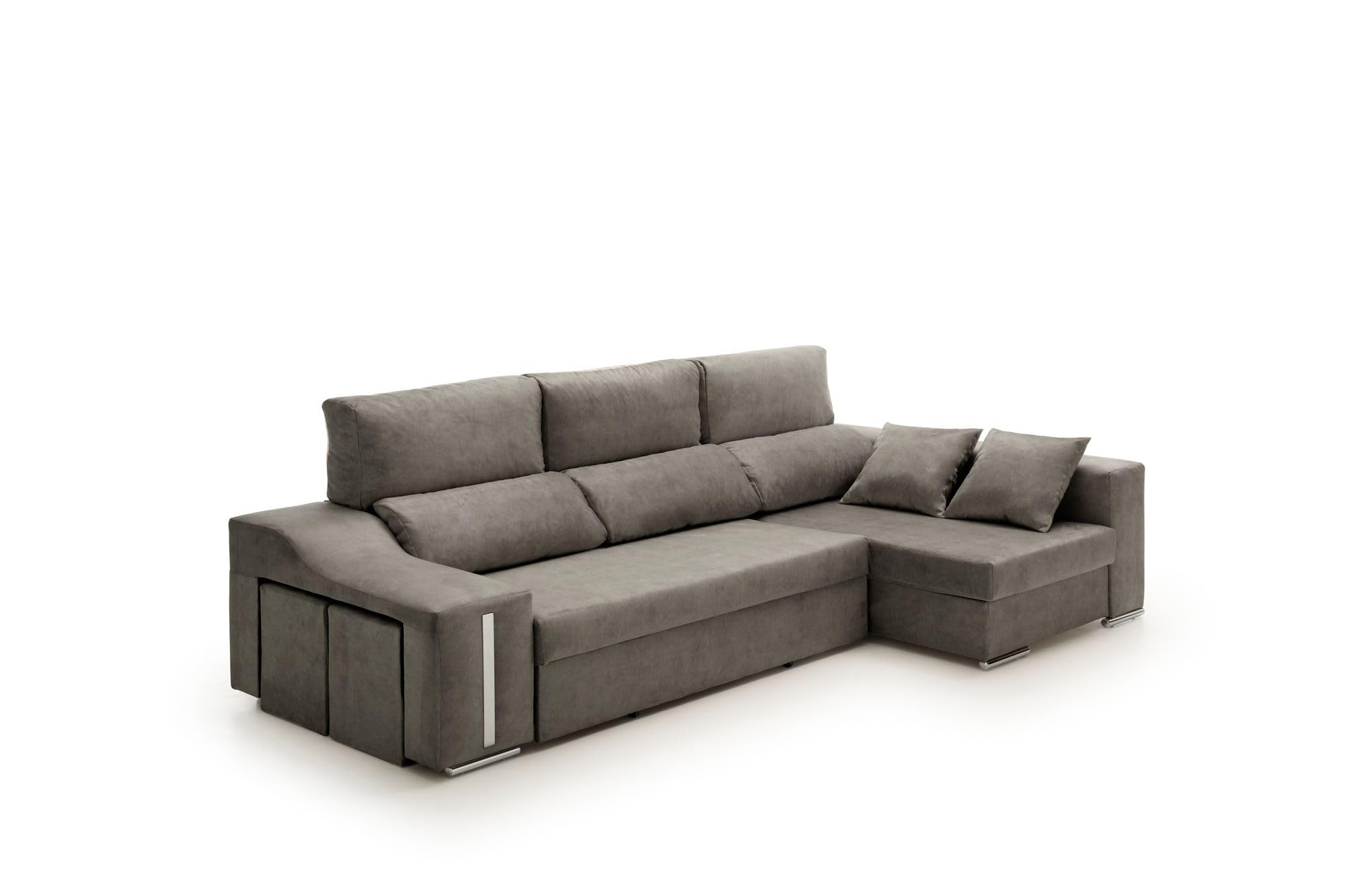 Sofa Chaise Longue Cama con Arcón y Puff Giuliana Gris Oscuro Derecha