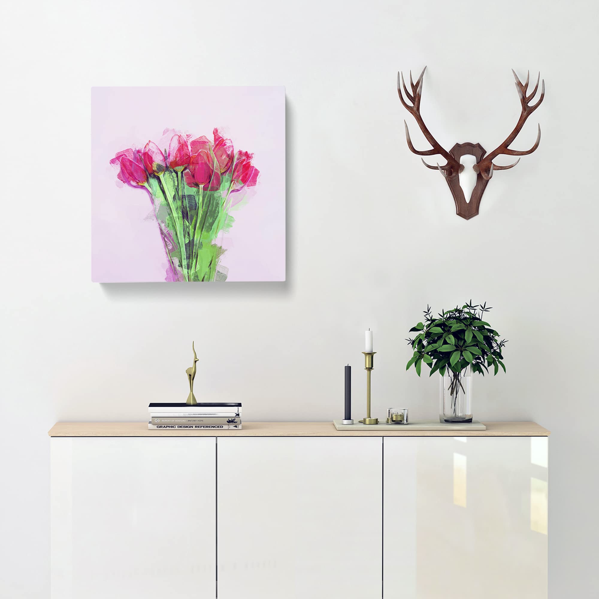 A Bunch of Pink Tulips Canvas Print, Mixed, 35L x 35W cm - Image 2