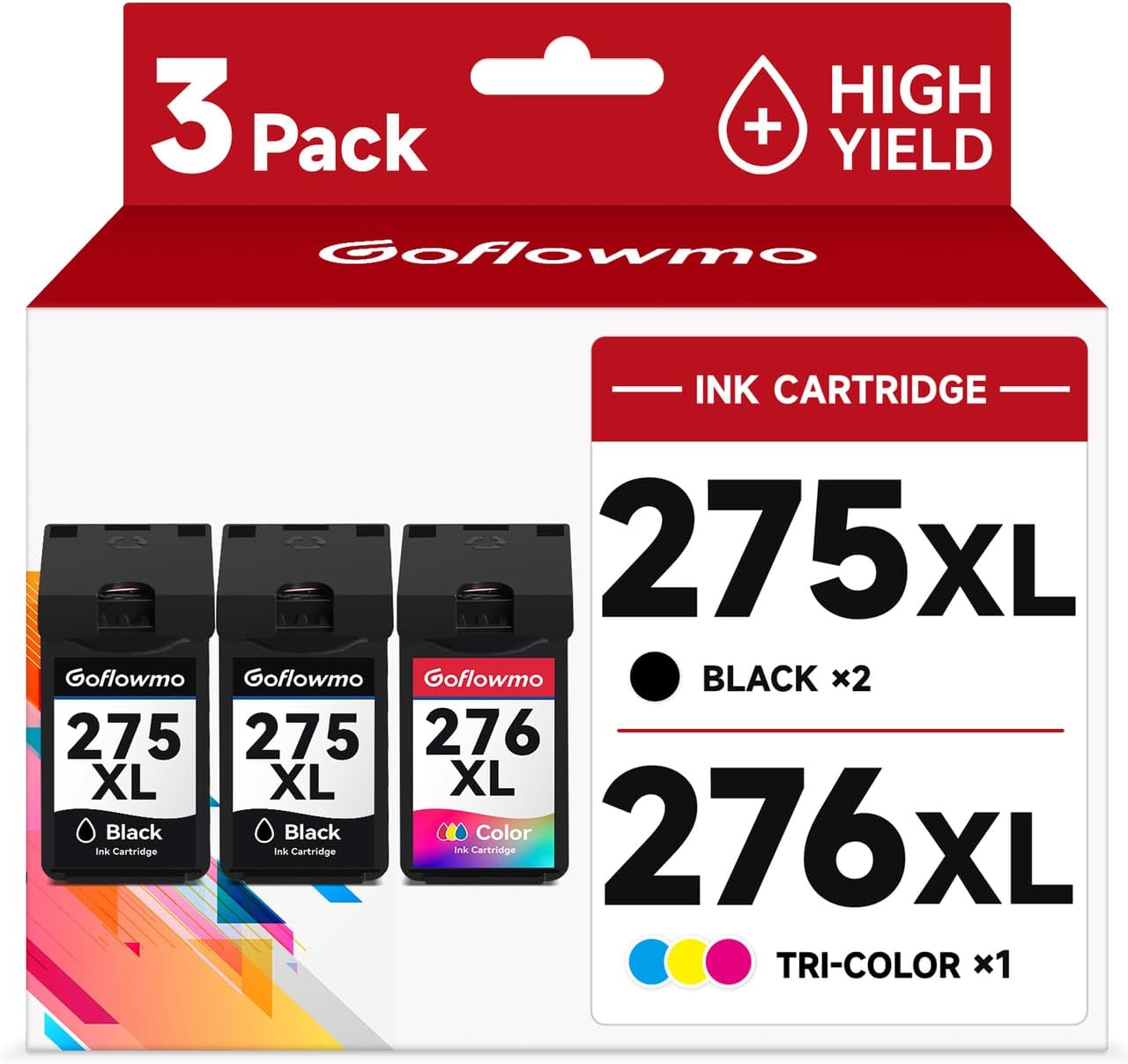 275XL 276XL Replacement for Cannon Ink 275 276 Canon 275 and 276 Ink Cartridges XL Works with PIXMA TR4720 TS3522 TR4700 TS3722 TS3500 TR4722 TS3720 TS3520 Printer Ink 3-Pack(2 Black 1 Color)