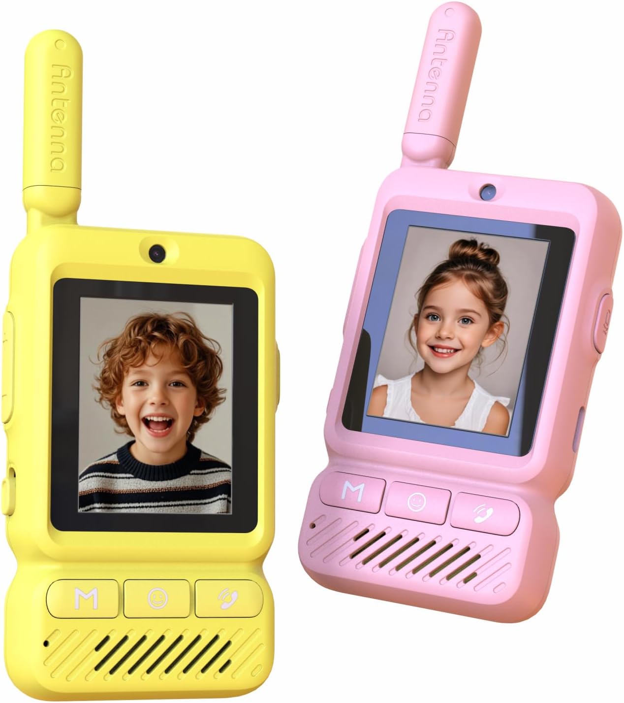 Video Walkie Talkies with Real-Time Screen & Voice Changer, Rechargeable Long Range Radios, Christmas Birthday Gifts for Kids Indoor Outdoor Camping (Yellow+Pink)