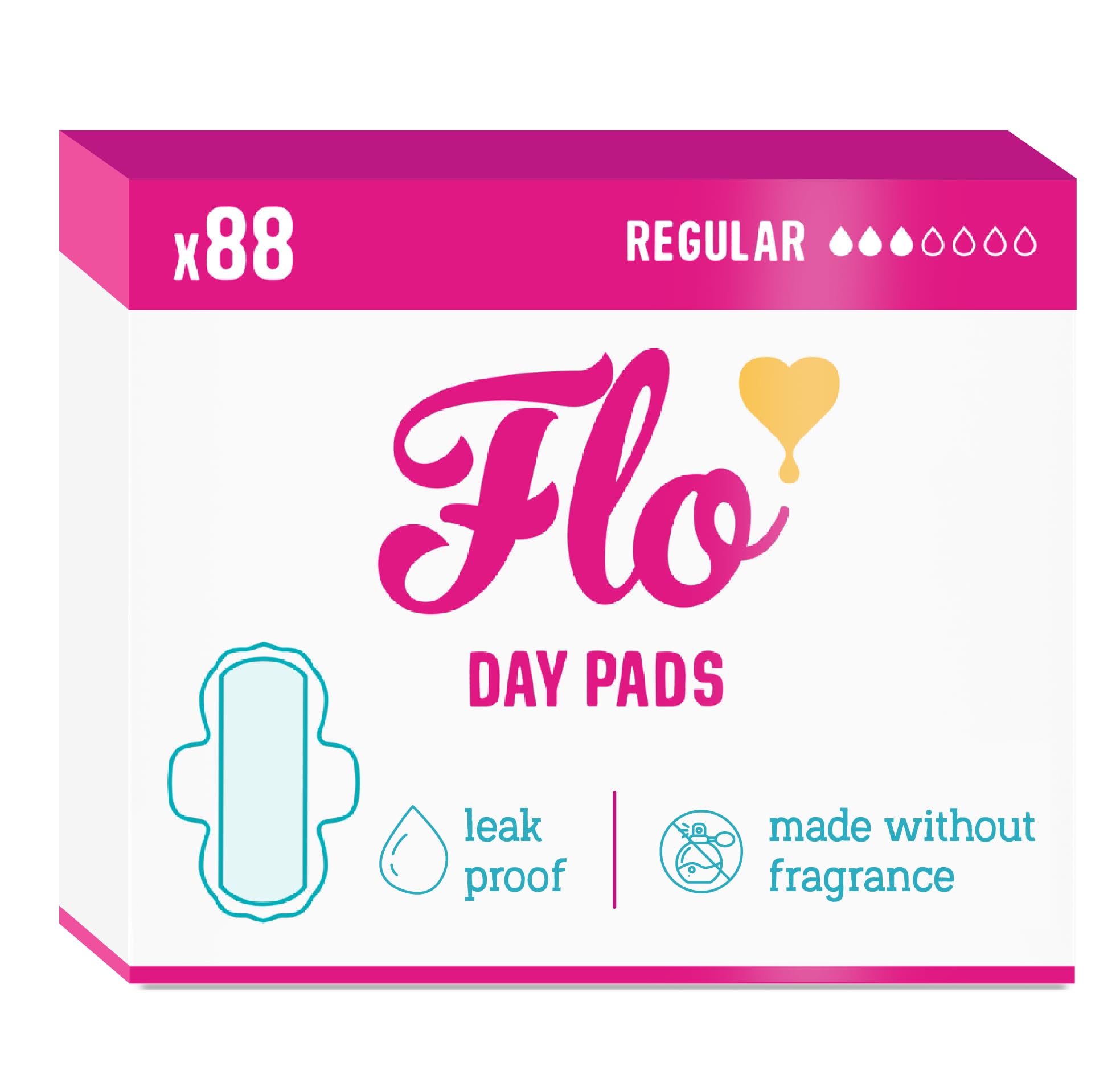 Flo - Day Menstrual Pads (88 Pack) - Organic Bamboo Period Pads for Women - Regular Flow - Leak Locking - Winged, Ultra-Thin - Absorbent, Soft &amp; Breathable - Plant Based – Vegan, Cruelty Free