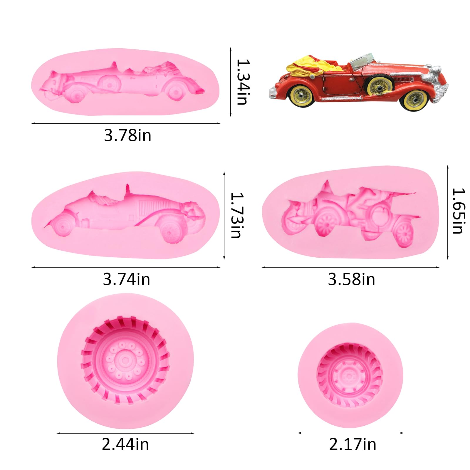 Round Tire Candy Silicone Molds, Antique Cars Vintage Cars Chocolate Baking Molds, Truck Wheel Sedan Car Clay Molds for Cake Decoration Fondant Sugar Craft Gum Paste Resin Candle Soap