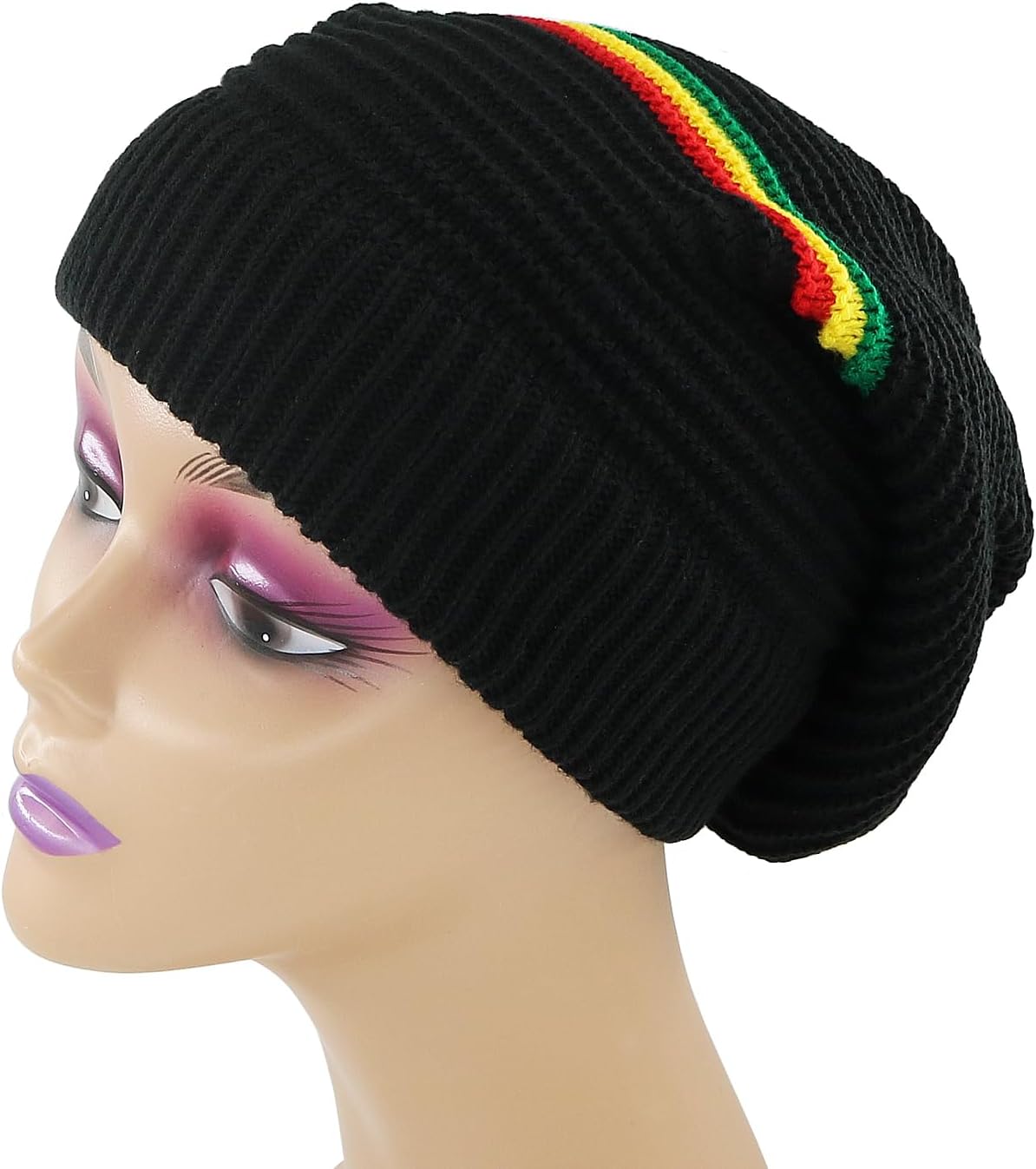 Unisex Rasta Stripe Beanies Jamaica Reggae Cap Slinky Beanie Multi-Colour Striped Slouchy Baggie Beanie Skullies Gorro Rasta Hat