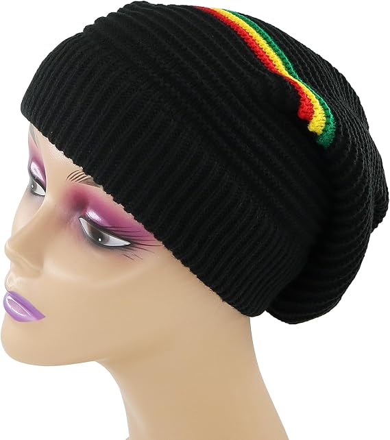 Unisex Rasta Stripe Beanies Jamaica Reggae Cap Slinky Beanie Multi-Colour Striped Slouchy Baggie Beanie Skullies Gorro Rasta Hat