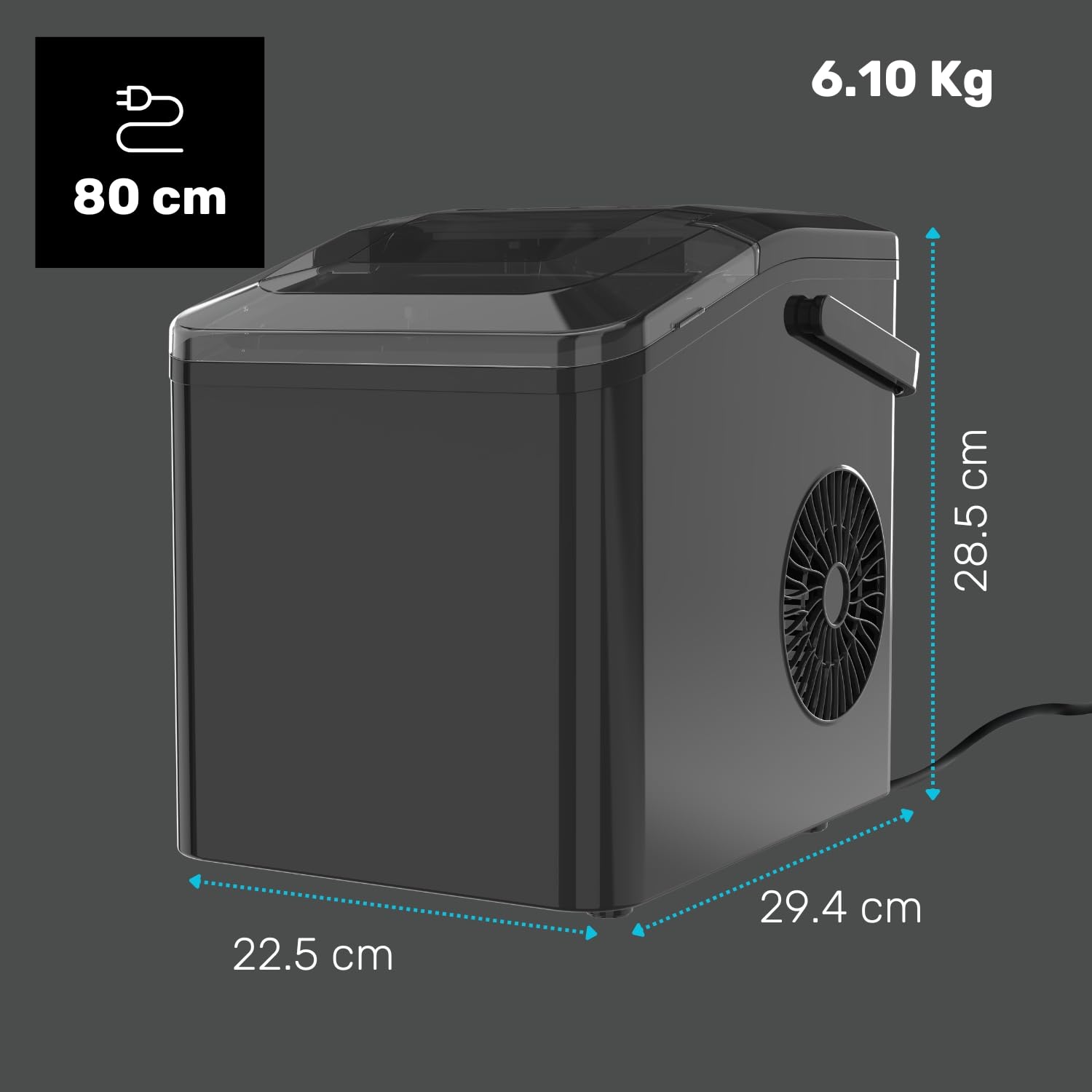 Taurus - Sorbetière 130W | 12kg/24h | Glace en 6min | 2 tailles: grand/petit | Silencieux | Autonettoyante | Fenêtre de contrôle | Portable avec poignée