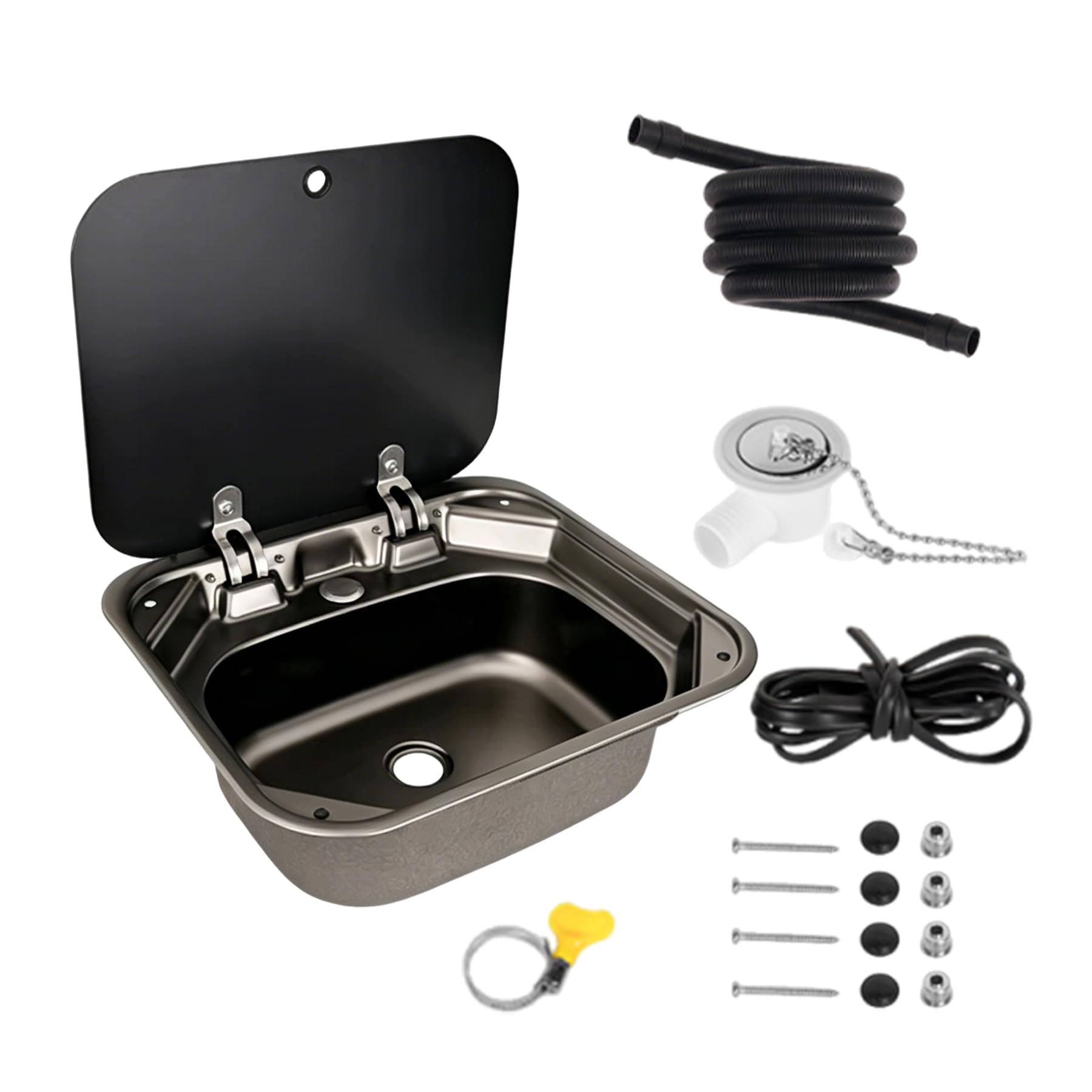 Rytgdxss RV Sink Kit,with Lid with Folding,Sink Single Bowl for Camper, Caravan, Boat, Wet Bar.