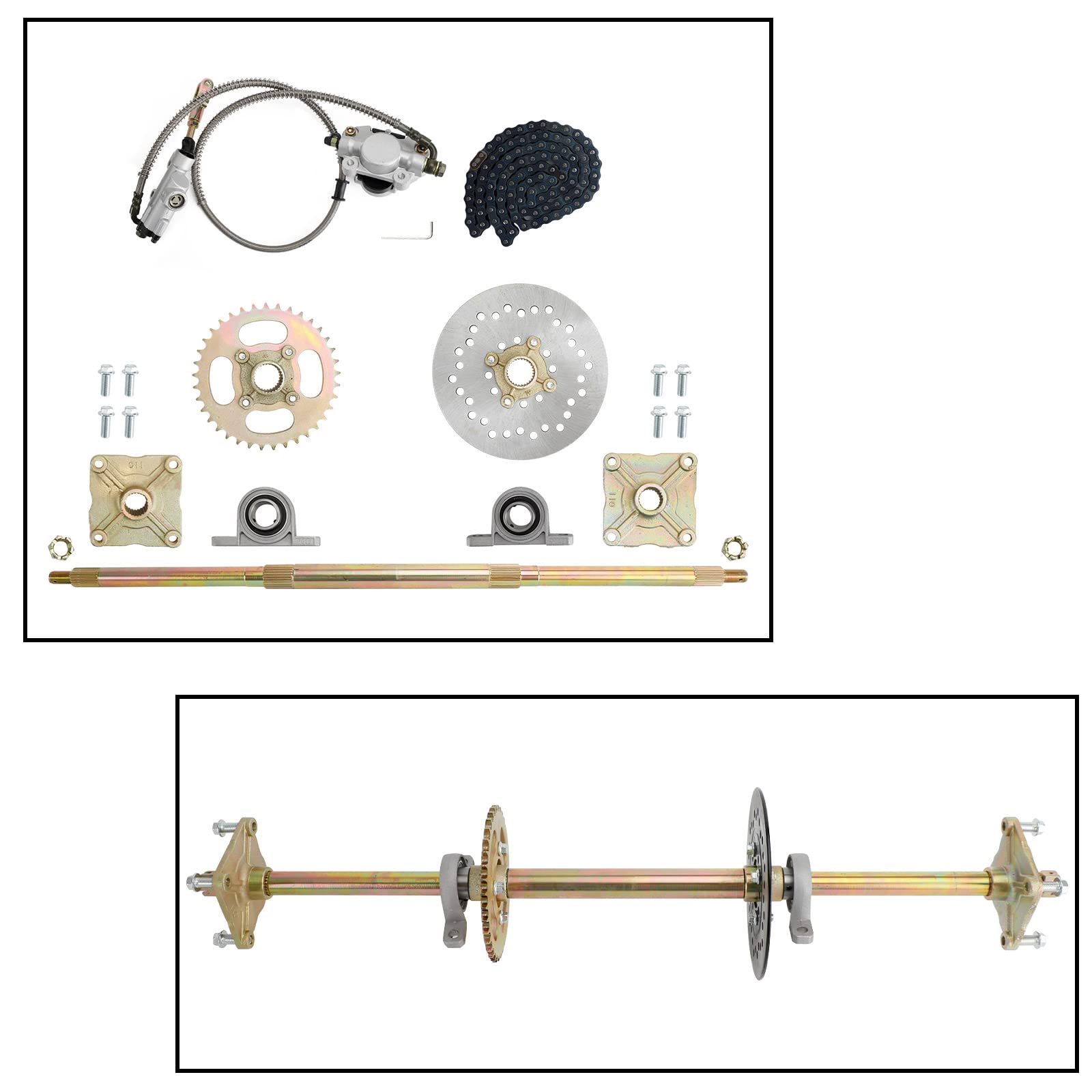 Topteng 32“ ATV Quad Go Kart Rear Live Axle Kit Kettenrad Bremse Radnabe Bremse Montage