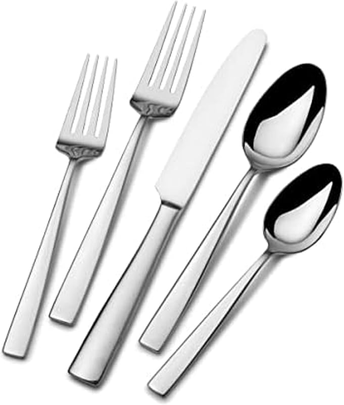 Everett Juego de cubiertos de acero inoxidable 18/10, servicio de 101 piezas para 12, juego de cubiertos con asas delgadas de corte cuadrado, juego de cubiertos apto para lavavajillas