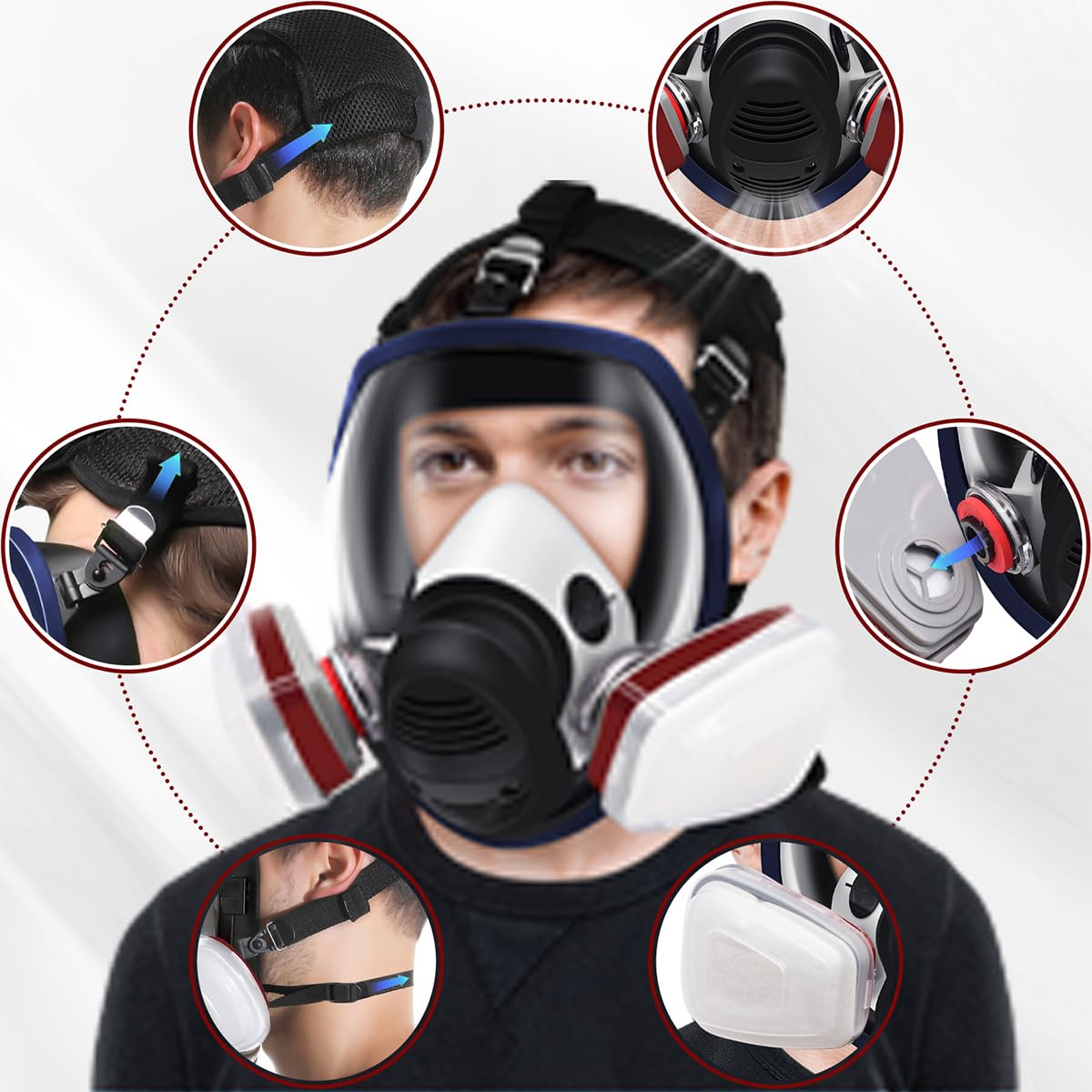 Facemoon Vollgesichtsabdeckung 16 in 1 Voll Gesicht Atemgerät,Atemgerät Maske mit Filtern Staub,Gasmasken,Schutz Atemgeräte für Chemie, Herstellung, Erdöl, Bergbau, Farbe, Staub,Bauindustrie