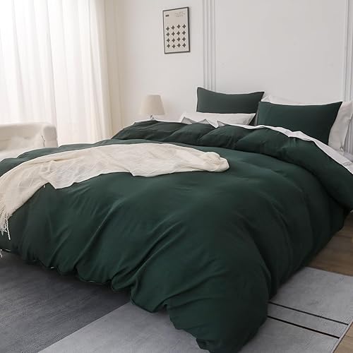 Green Duvet Cover Queen Size - Ultra Soft and Breathable Bedding Comforter Cover Set, 3 Pieces, 1 Duvet Cover 90x90 Inches with Zipper Closure and 2
