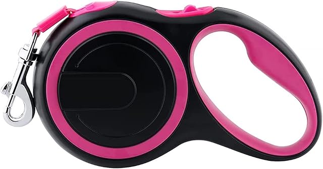 Dogs Retractable Leash 5m/16FT Lead Extendable Strong Heavy Duty Nylon Medium Puppy Leads Extension Leashes Anti-Slip Flexi Chain Pet Training 20kg Dog Automatic No-Tangle Tape (Pink)