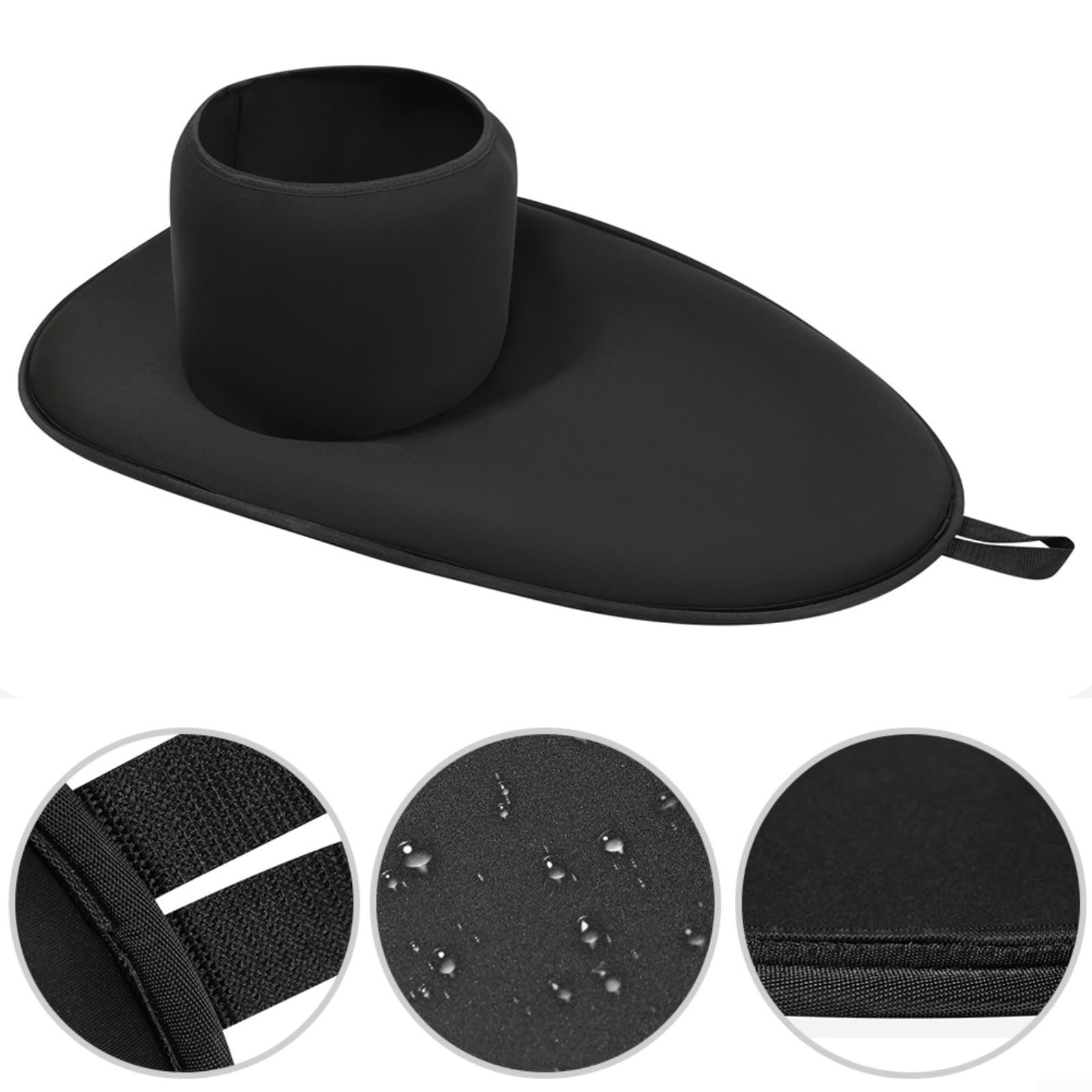 Copertura impermeabile per kayak, in neoprene, per cabina di guida da 90 x 52 cm, maniglia a sgancio rapido, vestibilità elastica per petto da 85 a 105 cm, accessorio per canoa nera