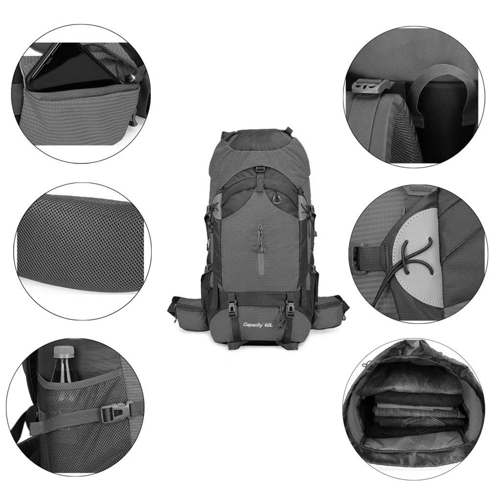 Senderismo Mochila 60L - Senderismo Mochila de Viaje Ligero, Impermeable, portátil y Transpirable Cubierta Compartimiento para portátil para Caminatas de Viaje Camping para Hombres y Mujeres