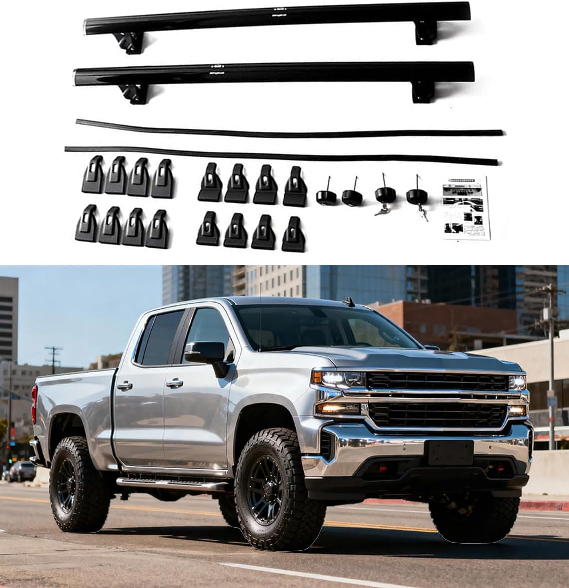 Roof Rack Cross Bars for Chevy Silverado 2019-2025/Chevy Colorado 2023-2025, Aluminum Cargo Bars for Rooftop Carrier,Luggage,Kayak,Canoe,Bike and Snowboard – Crossbars for Roof Racks