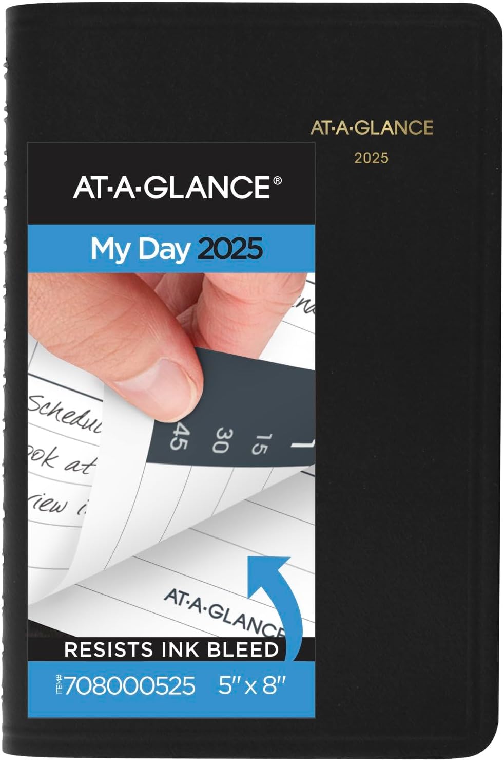 2025 Appointment Book Planner, Daily, 5" x 8", Small, Quarter-Hourly, Black (708000525)