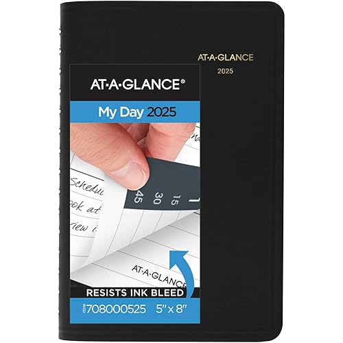 AT-A-GLANCE 2025 Appointment Book Planner, Daily, 5" x 8", Small, Quarter-Hourly, Black (708000525)
