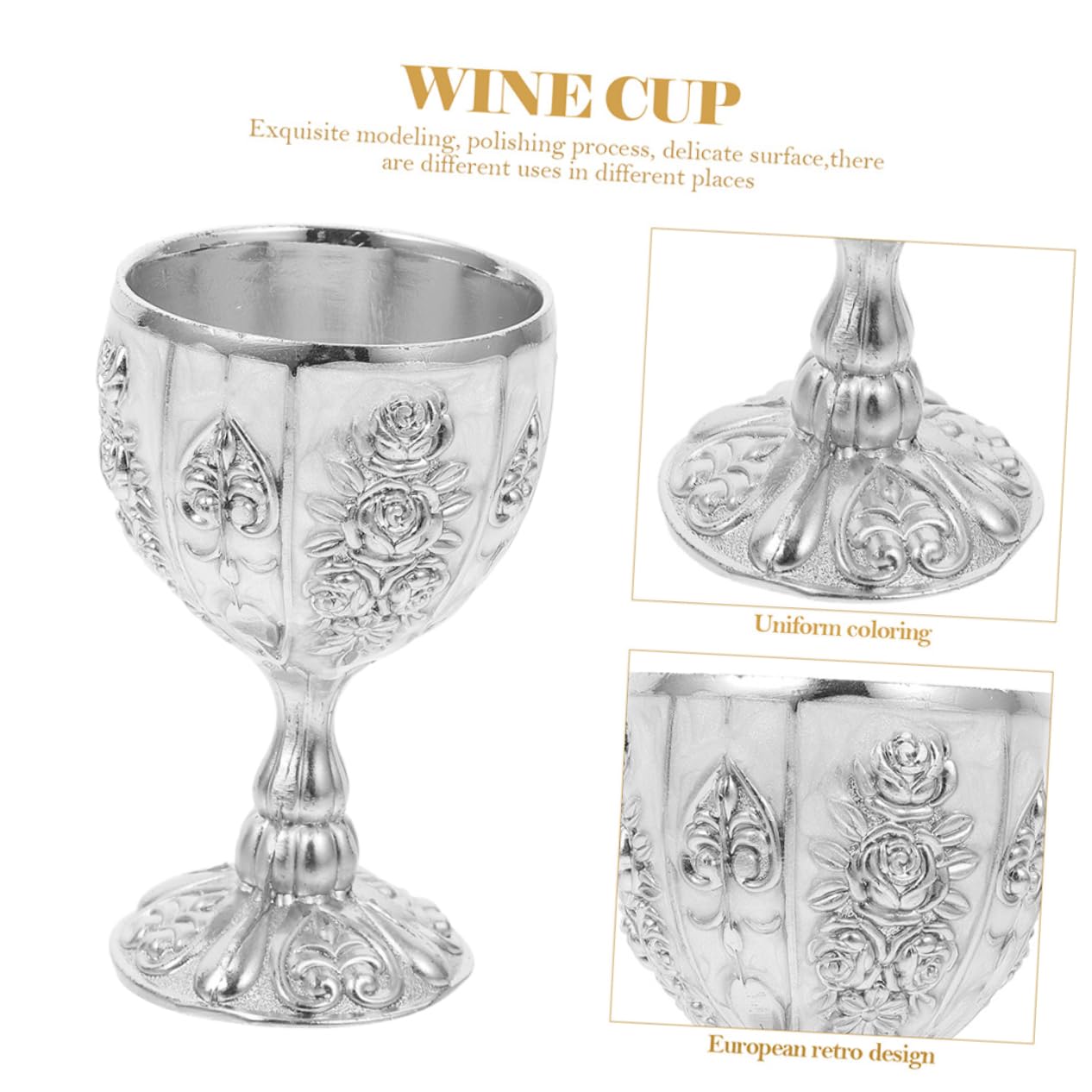 Cabilock 8 Piezas Copa De Vino Europea De Alta Copas De Vino Copa Europea De Licor Copa Cáliz De Oro Vasos De Vino Tinto Copa De Vino Retro Whisky Tazas Aleación De Zinc Silver