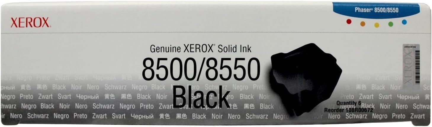 Xerox 108R00672 Phaser 8500 8550 Ink Cartridge (Black, 6-Sticks) in Retail Packaging