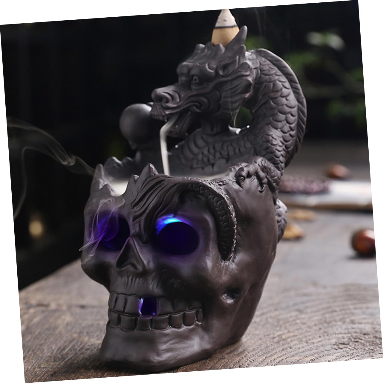 Amosfun Quemador De Incienso De De Humo Difusor De Quemador De Incienso De Calavera Luz Led