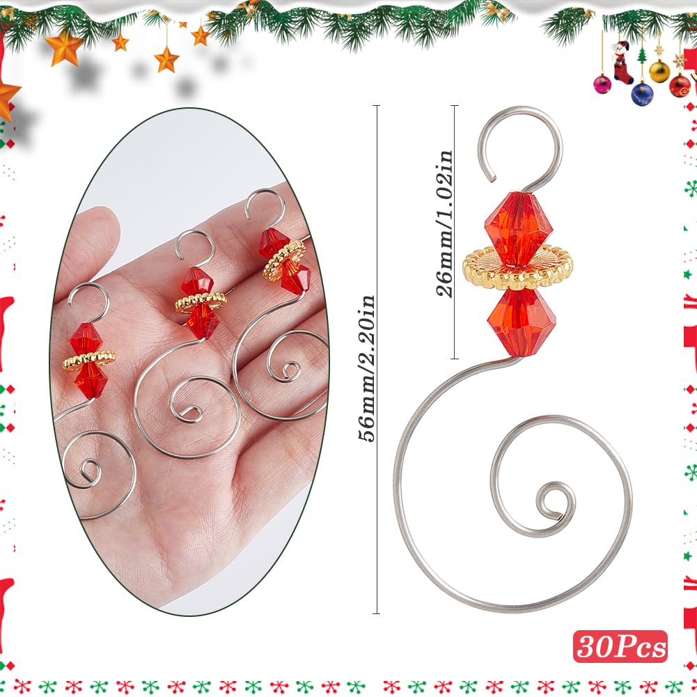 SOFPLATE 1 Box 30Pcs Beaded Christmas Ornament Hooks Decorative Wire Ornament Hangers S Shaped Hanging Small Acrylic Red Bead Metal Hangers for Christmas Tree Stocking Balls Party Home DIY Decoration