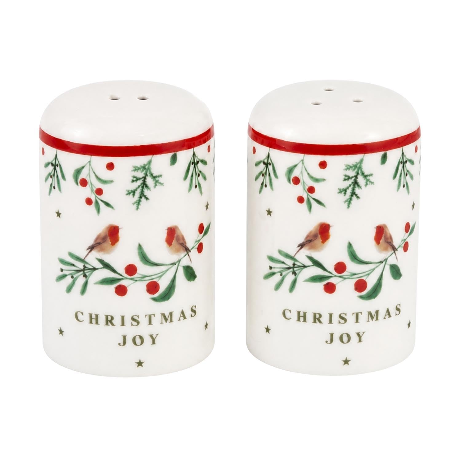 YöL Set of 2 Salt & Pepper Shakers Festive Christmas Red Robin Holly White
