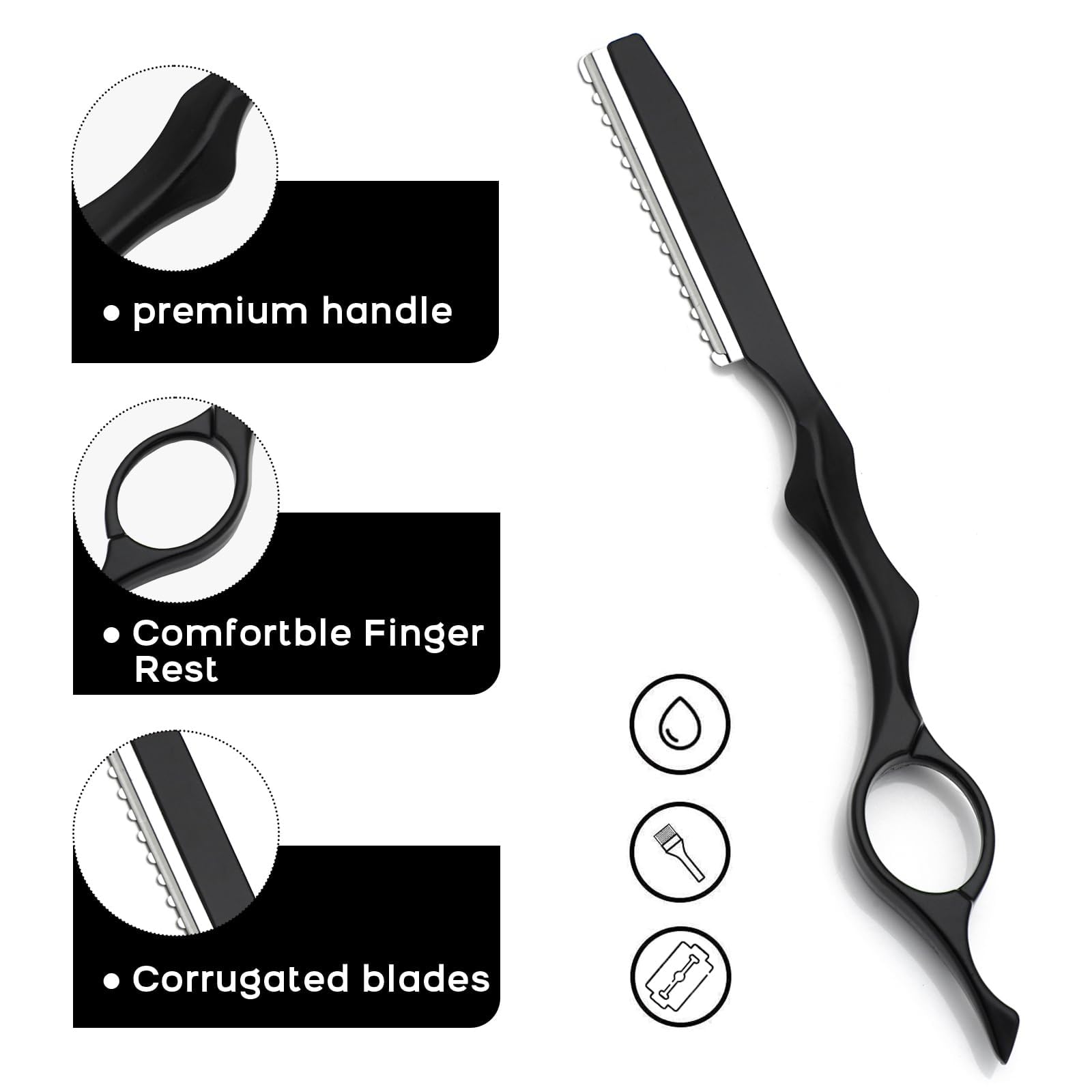 Rasoio per Sfoltire, Rasoio per Capelli, Hair Styling Razor, Forbici per Capelli con 10 Lame di Ricambio, Professionali Kit Hairstyling per Salone e Uso Domestico (Nero)