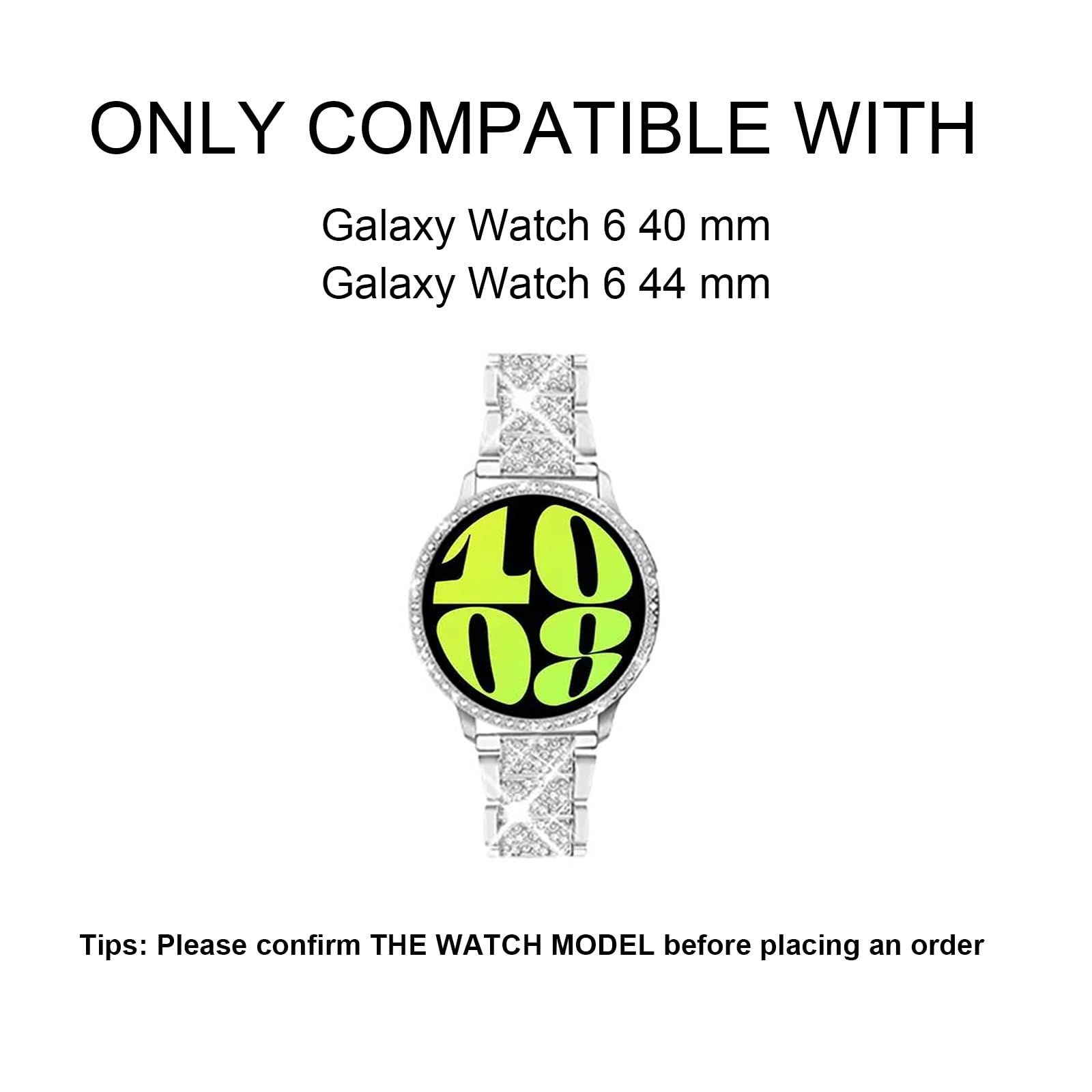 Mosonio Compatible with Samsung Galaxy Watch 6 Band 40mm, 20 mm Black Bling Galaxy Watch Band with 40 mm Cover Case for Women, Jewelry Metal Wristband for Samsung Galaxy Watch 6?Silver,40 mm?