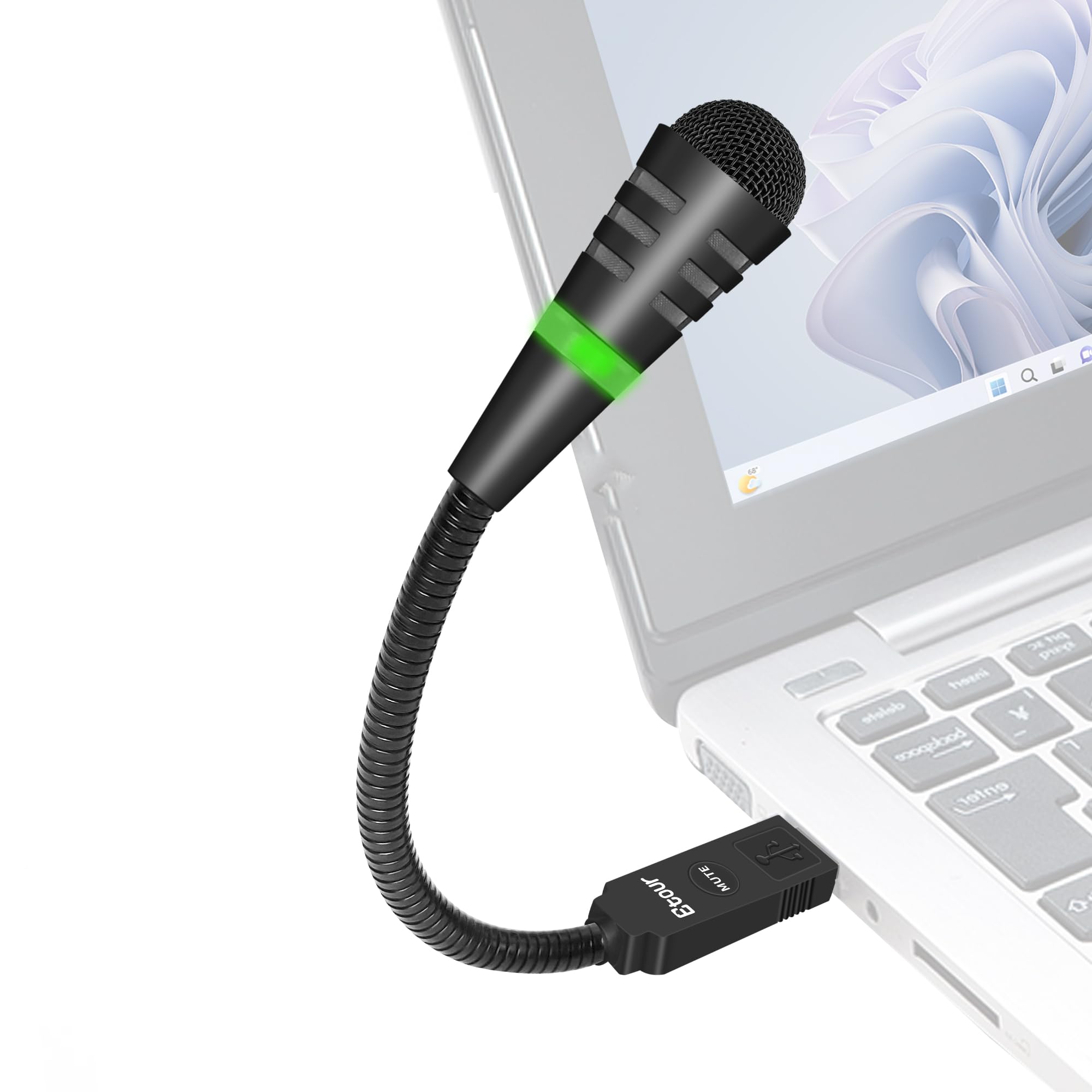 Mini microfono USB a collo di cigno per laptop, piccolo microfono cardioide a condensatore USB, pulsante mute con indicatore LED per PC e Mac, Plug & Play, lavoro a distanza online, riunioni di