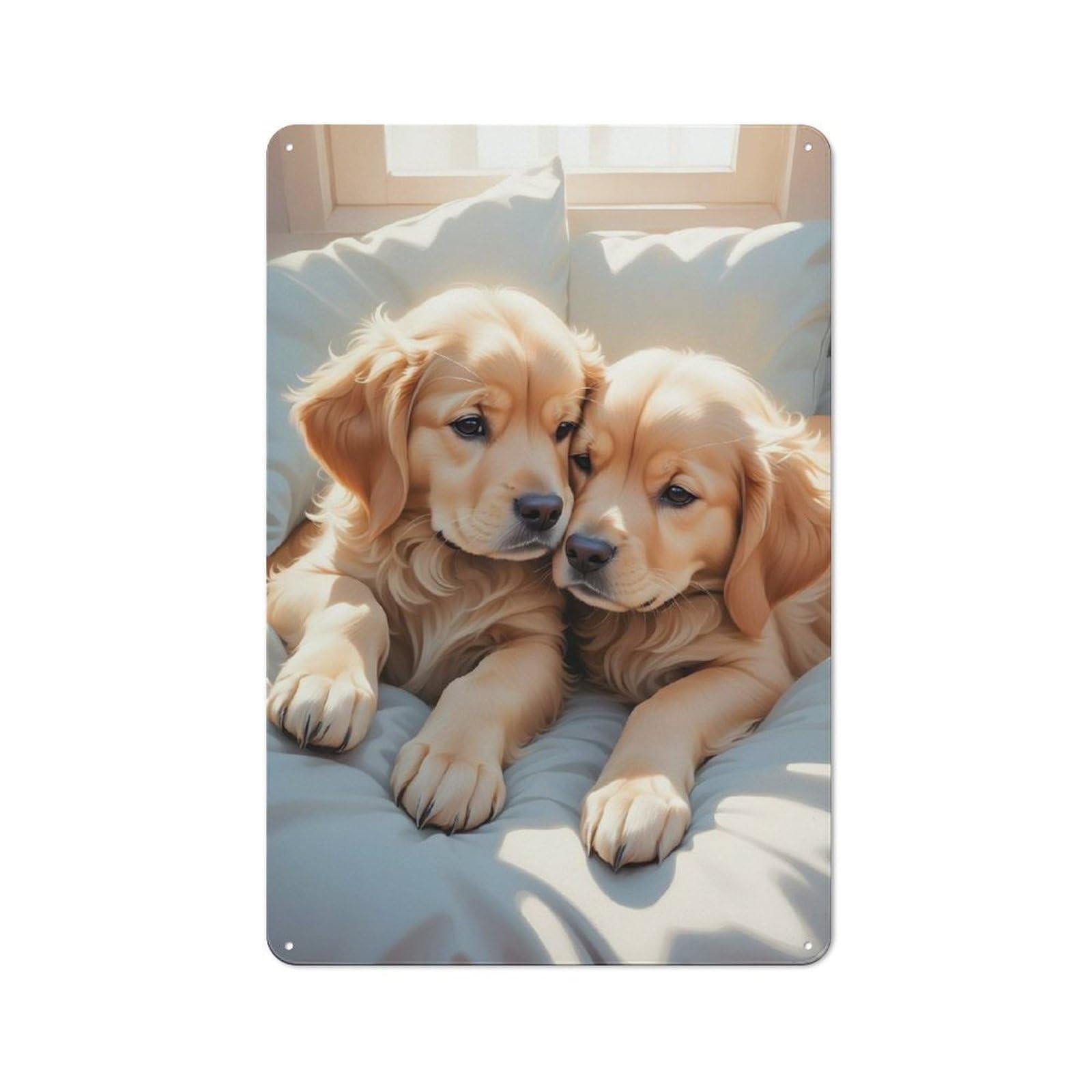 Junmoney Golden Puppies Friendly Cafe Metal Sign 30X20cm, Restaurant Wall Art For Coffee Bar, Small Shop Or Dining Room
