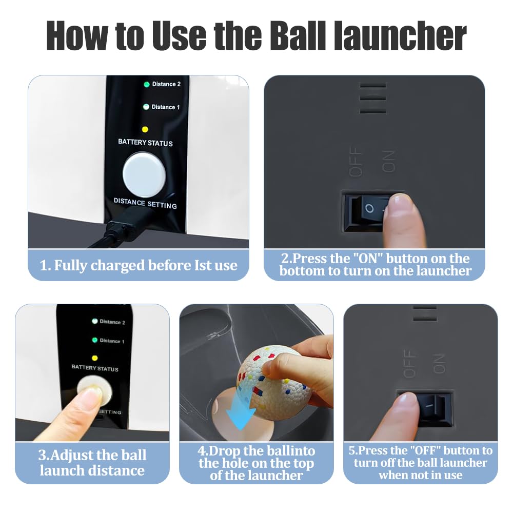 Lanceur De Balles Automatique pour Chiens, Distance Réglable 14-22m,Lanceur Balle pour Intérieur Et Extérieur avec 6 Balles pour Chiens Moyens Et Grands