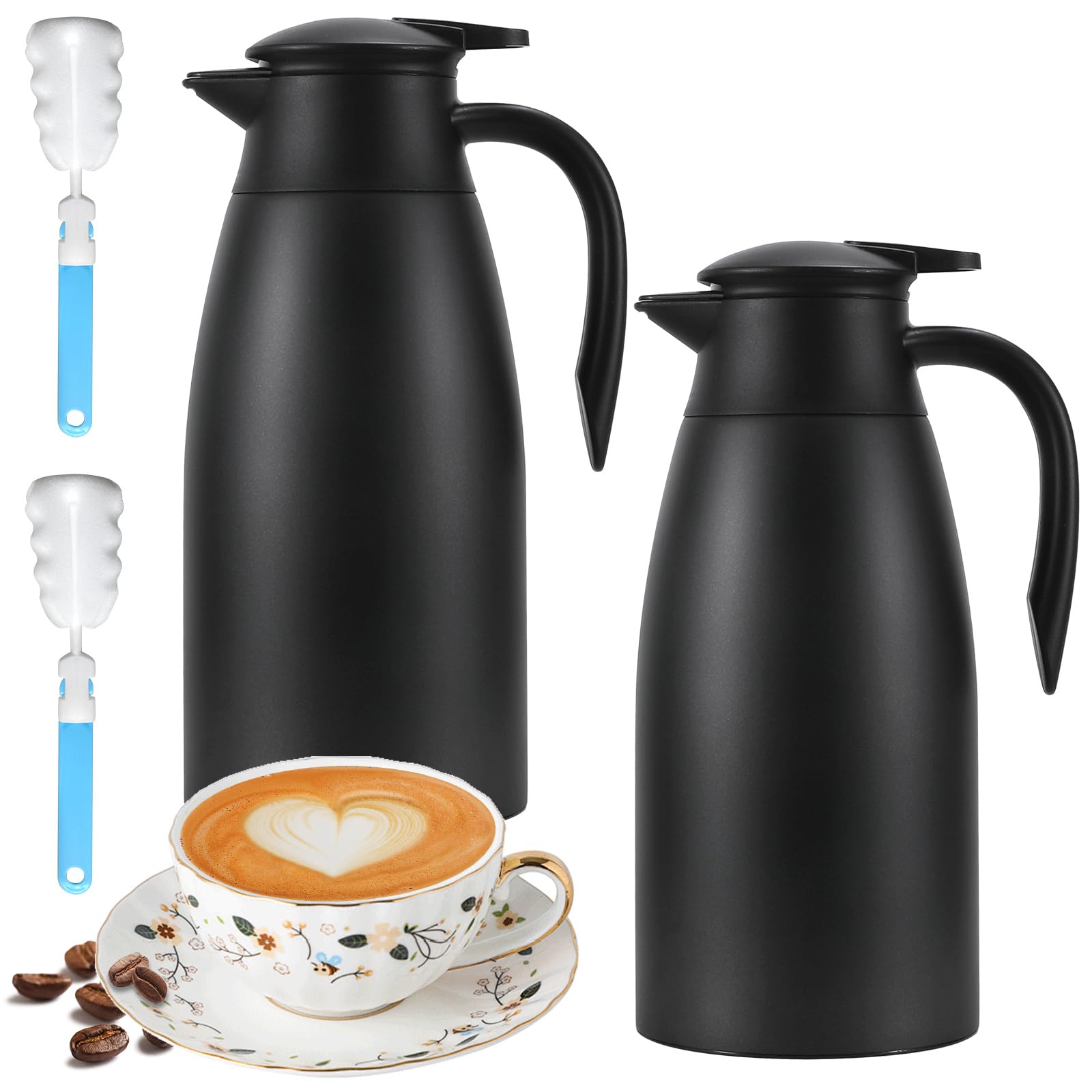 2 jarras térmicas de café de 68 onzas para mantener el calor, jarra para líquido caliente, termo de acero inoxidable, dispensador de bebidas al vacío para café, agua caliente, mantiene el calor 12