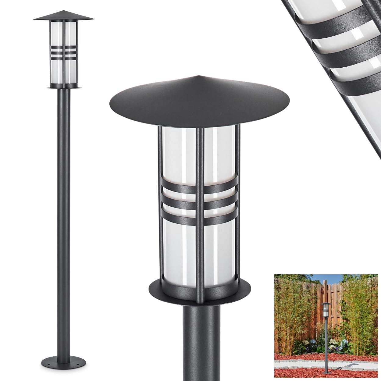 HOFSTEIN Außenstehleuchte Fukoka, Außenwegeleuchte aus Metall/Milchglas in Anthrazit, Wechselglas Klar, moderne Wegeleuchte im Retro/Vintage-Design für Garten, Außenbereich, Terrasse, 101cm, E27, IP44