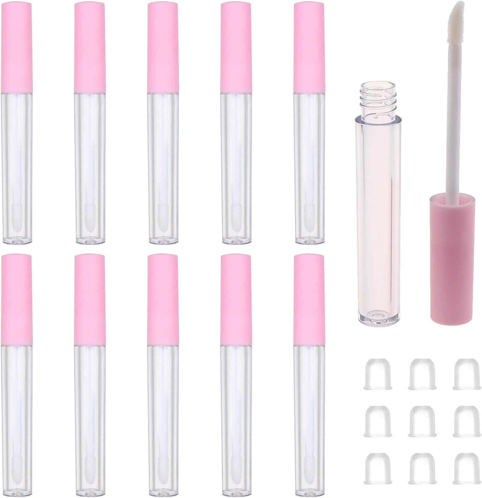 YASUOA 10 Pack 2.5ml Lip Gloss Tubes Containers,Refillable Lip Glaze Lip Balm Bottles with Rubber Inserts Lipstick Vials for Women Girls Lady Travel Makeup Cosmetics Samples Beauty(Clear Pink)