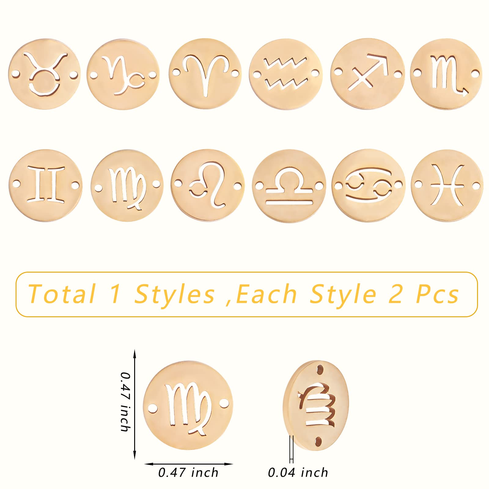 COGCHARGER 24 Pieces Constellations Zodiac Charm Connector Stainless Steel Zodiac Connector Golden for Jewellery Necklace Earring Making Crafts - Image 2