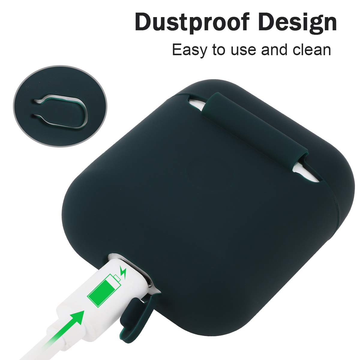 KOKOKA Silicona Compatible con AirPods 2, Fundas Protectora de Silicona para AirPods 2, LED Frontal Visible, Soporta Carga inalámbrica, sin Mosquetón, Dark Green - 4