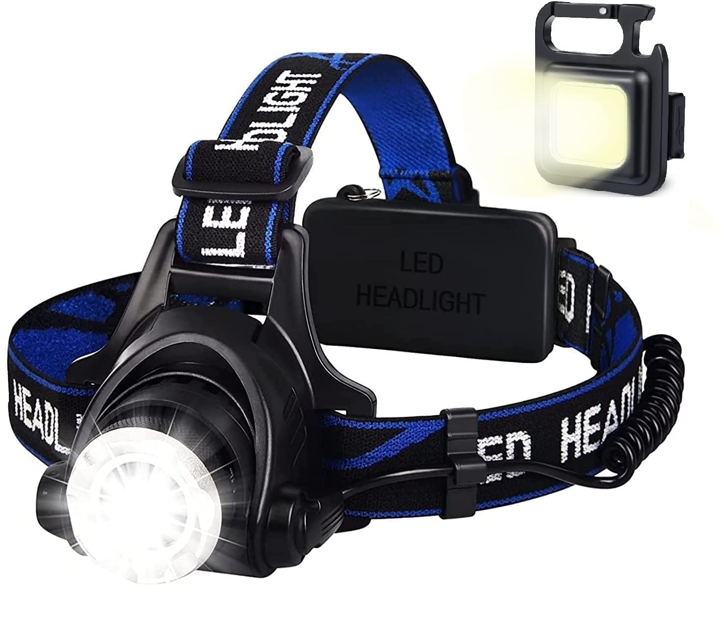 Headlamp Torch, USB Rechargeable Water Resistance 12000 Lumen Ultra Bright Single LED Zoomable Flashlight with Keychain Led Light for Trekking, Camping (Single Light + Torch)-picture-17