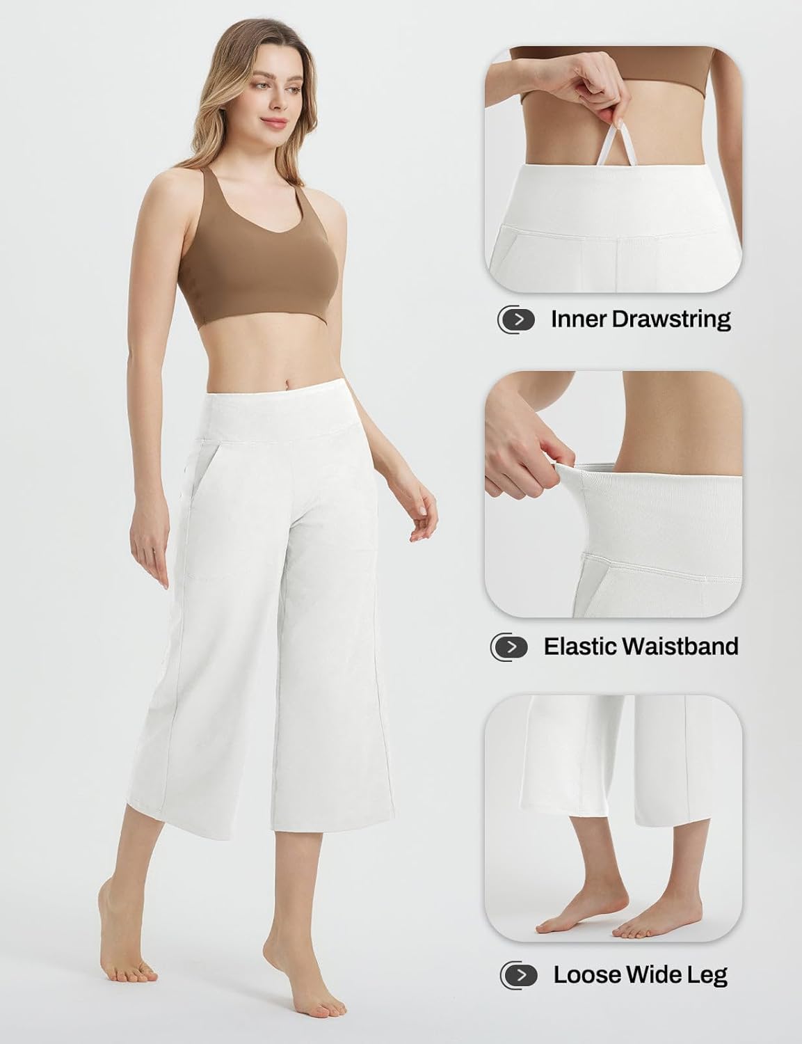 baleaf Women's Capri Pants Wide Leg with 4 Pockets Yoga Dress Capris High Waist Cropped Pants Loose Lounge Travel Summer - Image 5