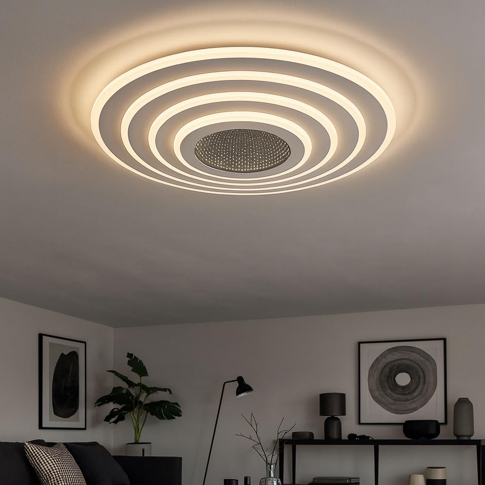 Smart Home Deckenleuchte LED CCT Wohnzimmer Smart Deckenlampe App Schlafzimmer, mit Fernbedienung dimmbar, 1x Smart LED 40W 3000-6500 Kelvin, DxH 42x6,7 cm