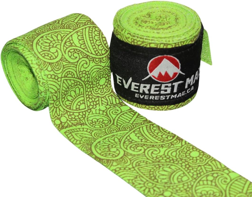 Bandana Green Handwrps Boxing, Kickboxing, MMA, Martial Arts, 4.5 Meter 180 Inches Elasticated Thumb Loop Bandages, Inner Gloves