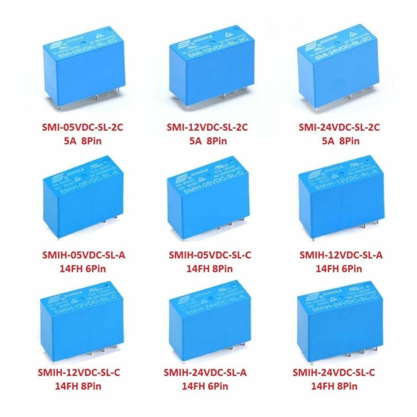 10 Uds. Relés de Potencia SMIH-05VDC-SL-C SMIH-12VDC-SL-C SMIH-24VDC-SL-C 5V 12V 24V 16A 8PIN A Conjunto conversiones(12V 6P)