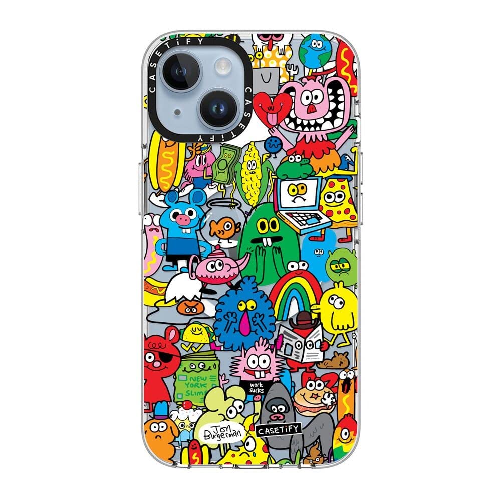 CASETiFY Funda transparente para iPhone 14 compatible con Magsafe – Fun Friends de Jon Burgerman