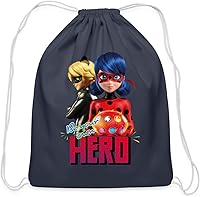 Vista 1 de Spreadshirt Miraculous Merchandise Be Your Own Hero Ladybug Cat Noir Bolsa de algodón con cordón, marino, Cordón